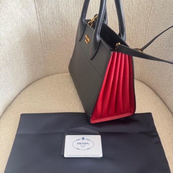 Prada Small Bibliothèque Saffiano Leather Crossbody Bag Red Sides- Dust Bag+Card - Picture 7 of 12